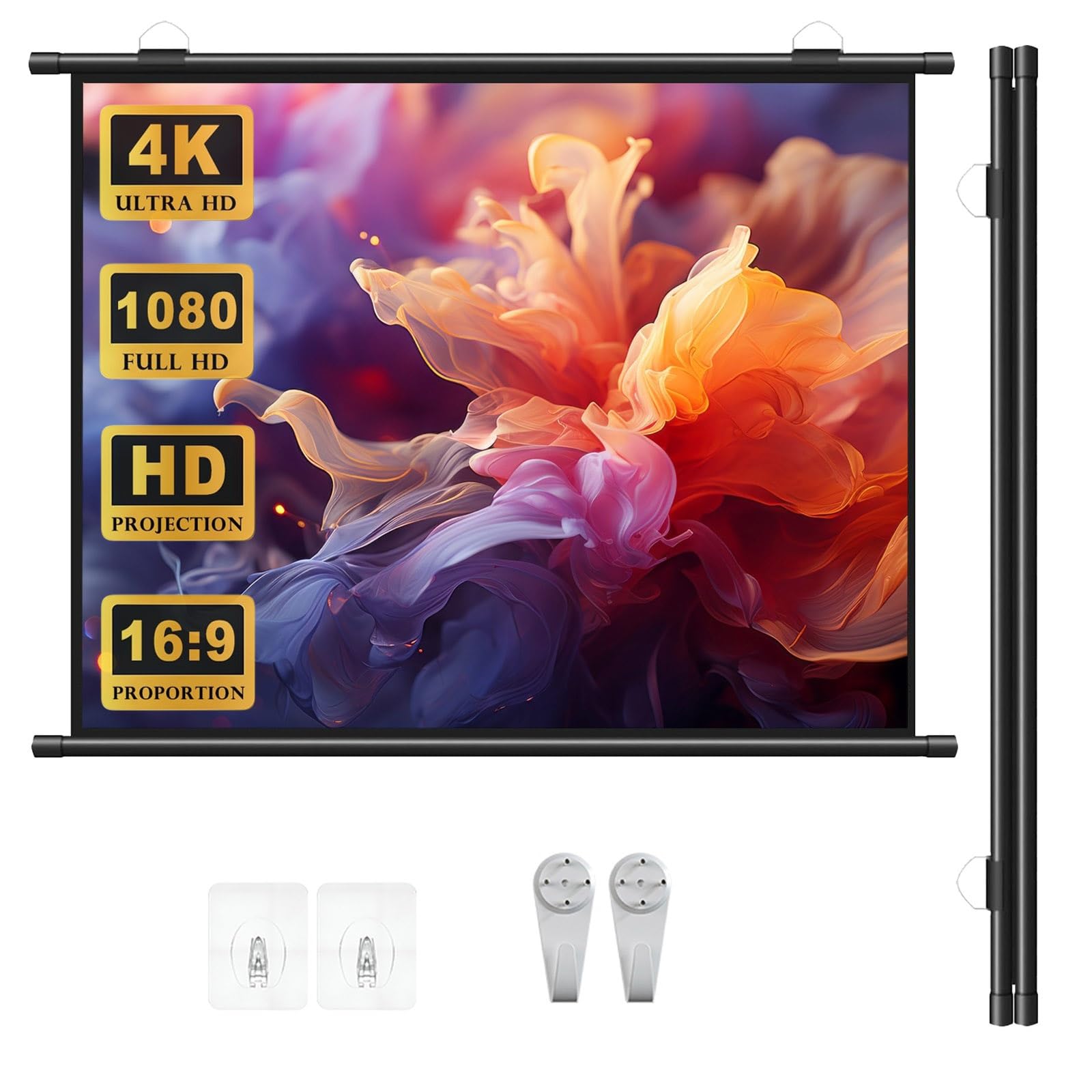 Schermo for Proiettore Avvolgibile Manuale Da 40 60 72 Pollici, Antirughe | 16:9/4:3 HD 4K Telo for Videoproiezioni, for Home Theater Cinema Ufficio Videogiochi Interno Esterno(30in 4:3)
