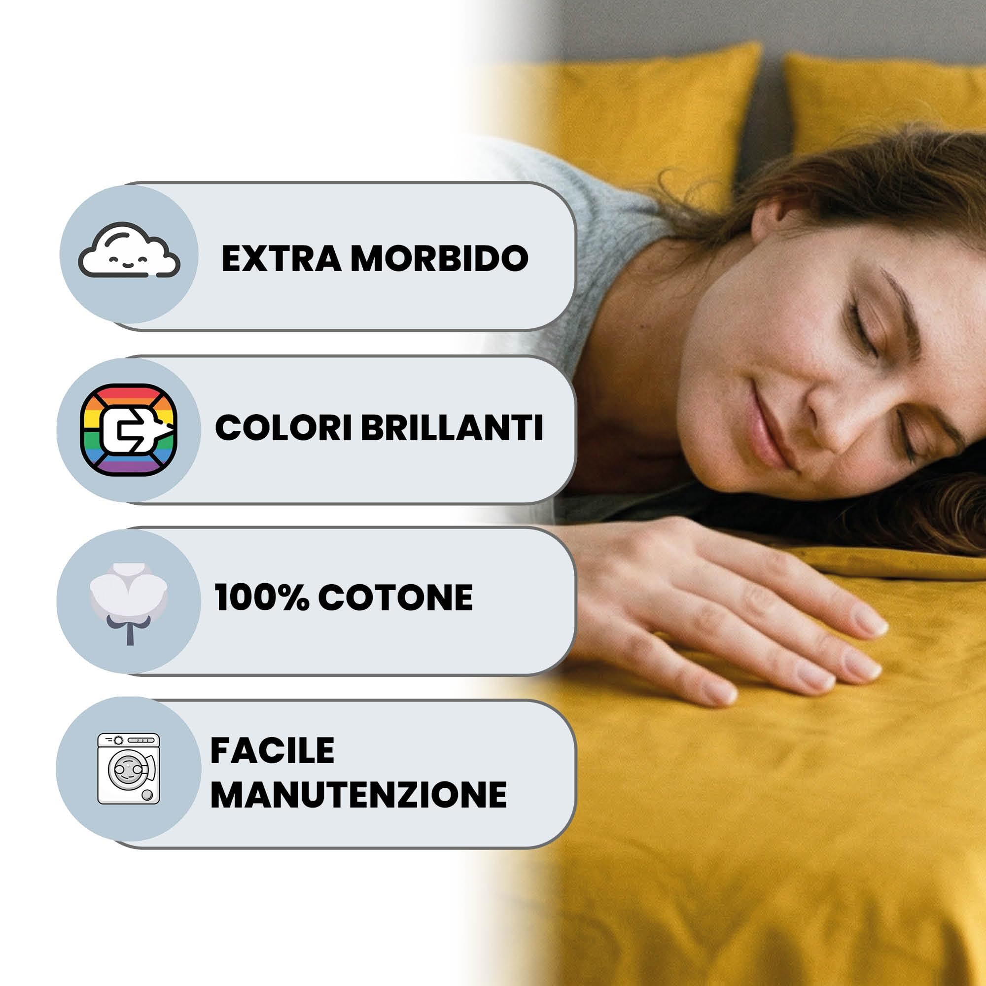 Set Lenzuola Letto Matrimoniale Cotone Max Color, Lavorato in Italia - Completo Letto, Lenzuolo sotto con Angoli, Telo sopra 240x300 cm e 2 Federe con Patella Interna, Senape