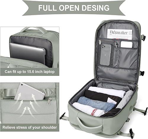 Miniatura 4 de coowoz Mochila de mano para mujeres y hombres, mochila de viaje aprobada por aerolíneas, mochila deportiva para laptop, B-hierba verde-l-l