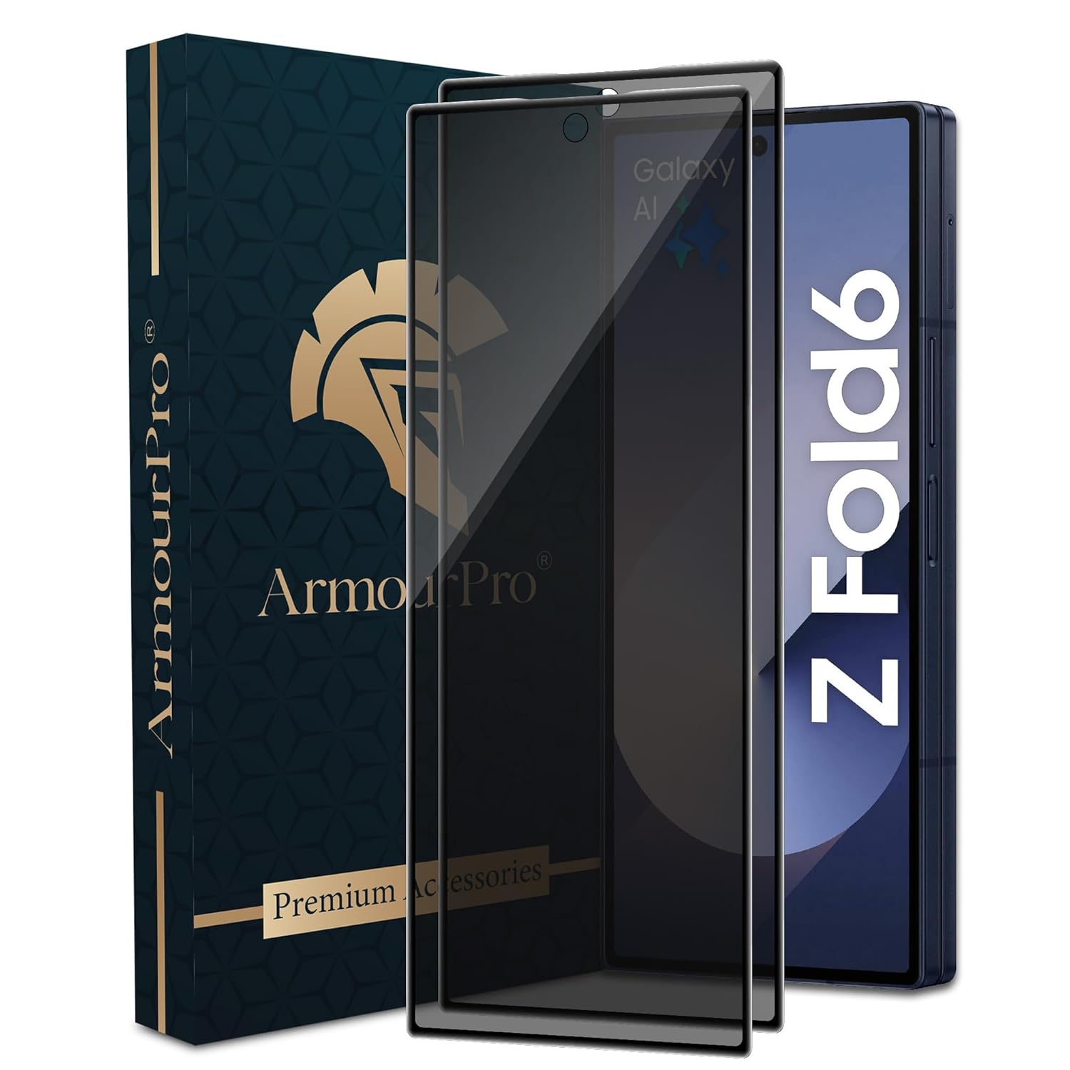 ArmourPro Privacy Tempered Glass for Samsung Galaxy Z Fold 6 (6.04 Inch) with Edge-to-Edge Protector, Full Screen Coverage and Easy Installation kit | Anti-Spy, Pack of 2