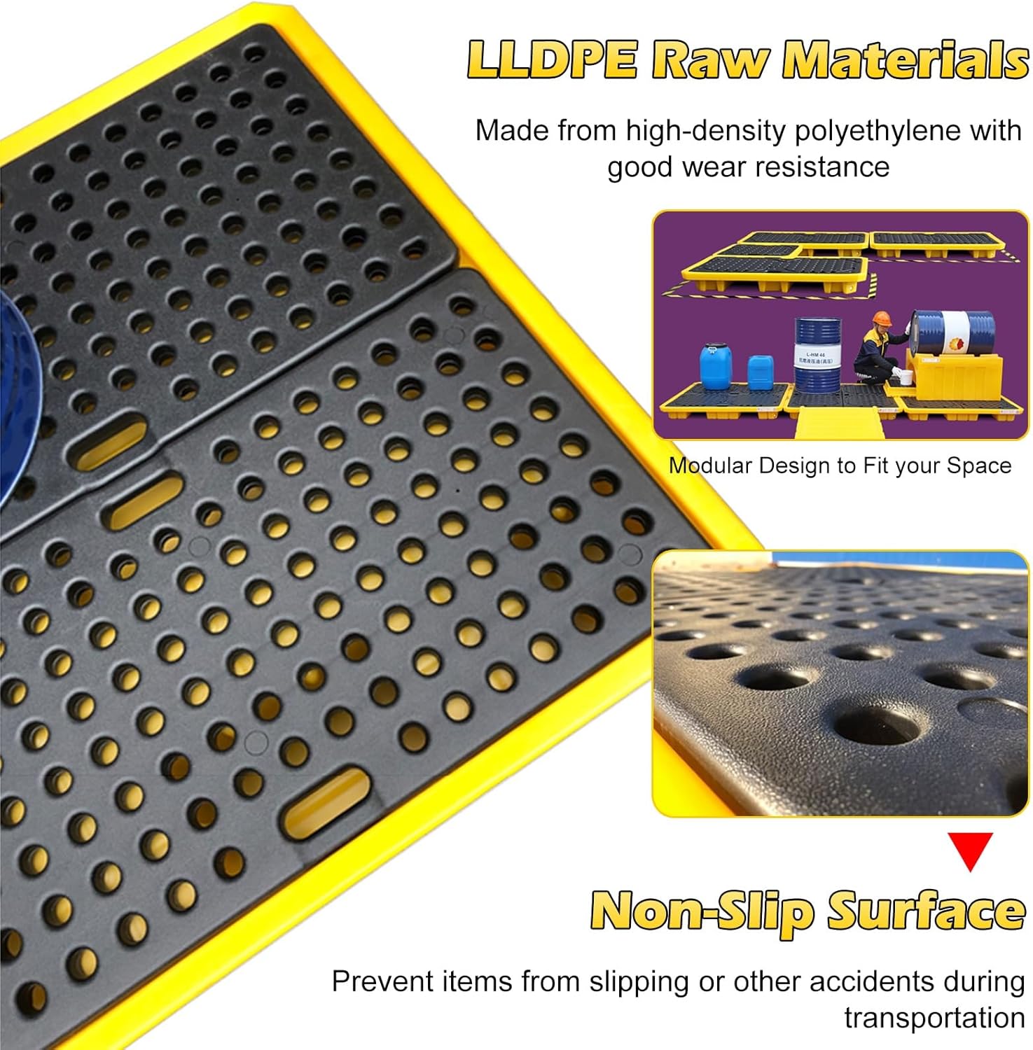 Spill Containment Platform, Industrial Safety Stackable Plastic Pallets for Basement Factory Garage Warehouses Storage, Modular Pallets with Drain Outlet(65.5x36x12cm(25.8x14.2x4.7in))