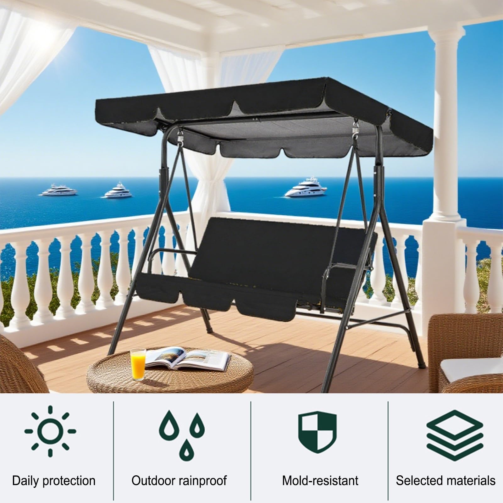 Set di Copertura Tetto e Sedile Dondolo a 2-3 Posti,Telo Dondolo Ricambio,Coperture per Dondoli Resistenti Al Aole per Protezione Dei Mobili da Esterno(Coffee,65 x 45 x 5.9in)
