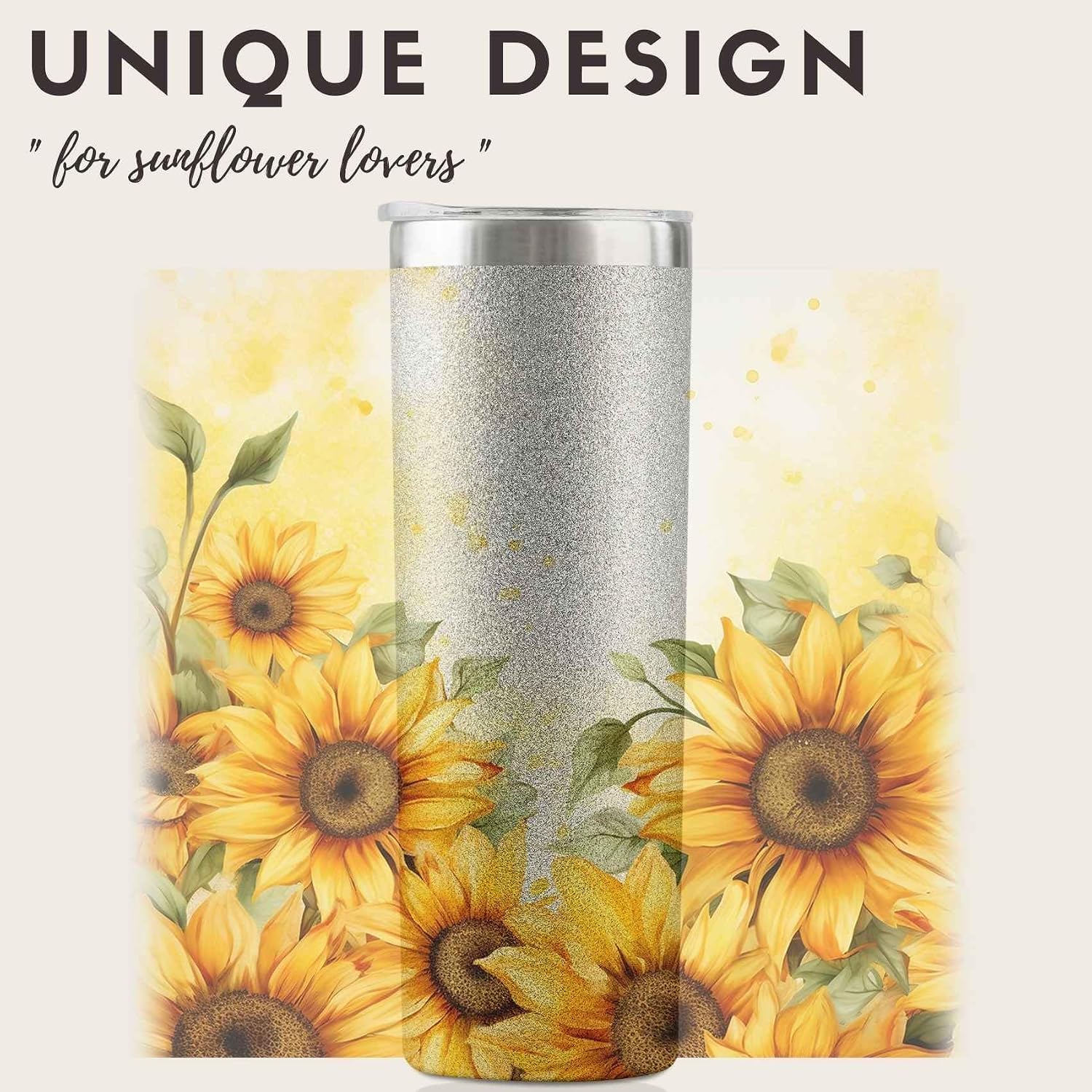 Onebttl Sunflower Gifts for Sunflower Lovers, 20oz Insulated Stainless Steel Tumblers with Lids and Straws, Perfect Gifts for Best Friend, Christmas, Birthday - Glitter
