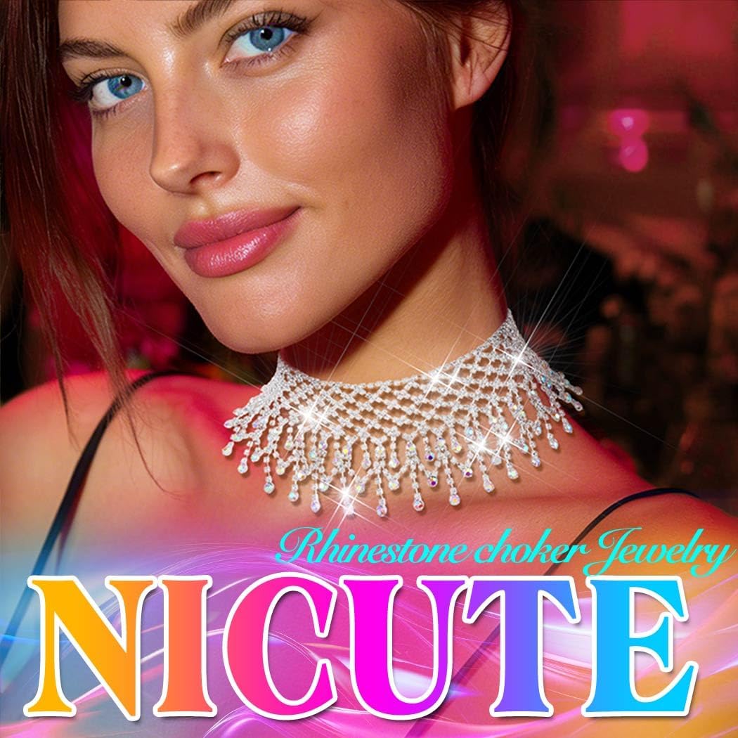 Nicute Rhinestone Choker Necklace Silver Crystal Necklaces Bling Wedding Prom Necklace Jewelry for Women - Image 2