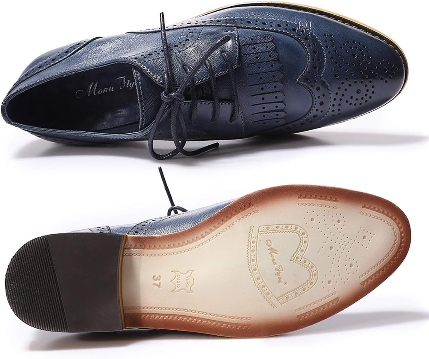 Mona flying Womens Handcrafted Wingtip Oxford Brogue Lace up Leather Shoes