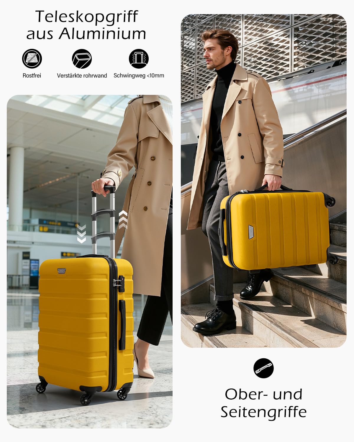 COOLIFE Koffer Hartschale 67cm PC+ABS Leicht Trolley YKK Reißverschluss TSA-Schloss Gelb