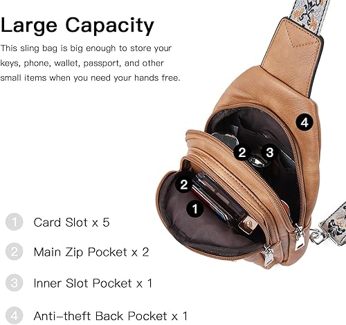 Miniatura 10 de Telena Bolso bandolera para mujer, cangureras cruzadas para mujer, bolso de pecho de moda con correa ajustable, 1-marrón camello