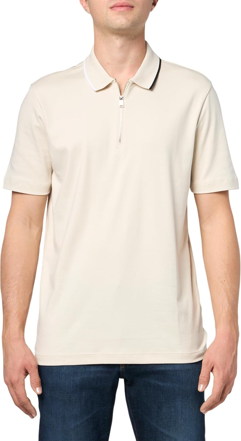 BOSS Men's Color Tipping Zipper Polo Shirt