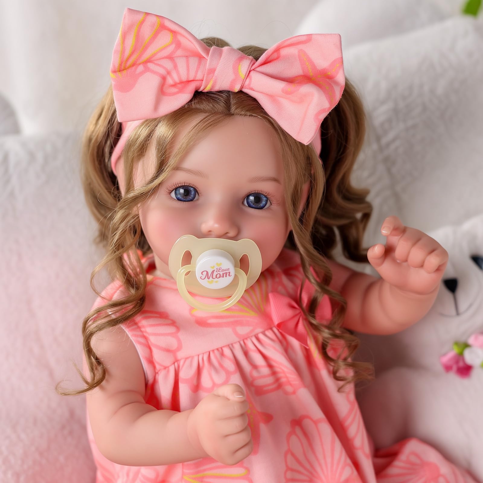 BABESIDE Lifelike Reborn Baby Dolls, 20 Inch Realistic Reborn Girl Doll with Long Curly Brown Hair - Image 4