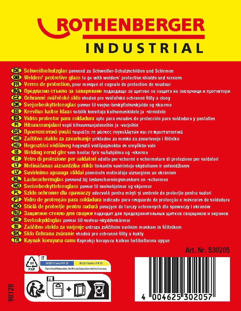Rothenberger Industrial Schweisser-Schutzglas, 1 Paar, DIN 9