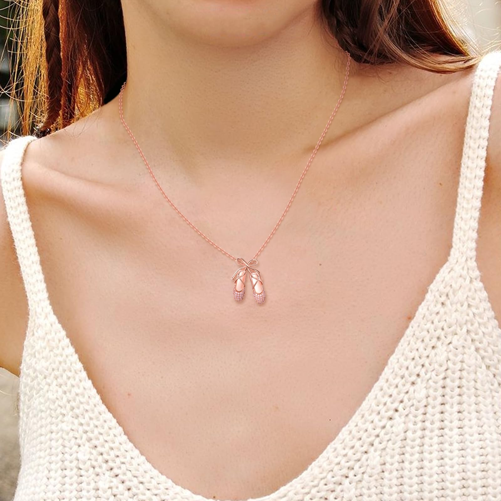 YFN Collana in argento Sterling 925 con ciondolo a forma di ballerina con fiocco rosa, gioiello da donna, regalo per amanti del balletto
