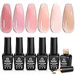Beetles Jelly Gel Nail Polish Set, 6 Colors Jelly Gel Polish Kit Nude Pink Neutral Nail Art Design Sheer Translucent Gel Nail Kits Soak Off Uv Nail Lamp Cured Nail Manicure Gift for Women