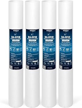 Ronaqua 5 Micron Standard 20" x 2.5" Sediment Water Filter Cartridge, NSF Certified, 4-Layer Filtration for 20 x 2.5 Whole House Systems, Compatible with FPMB5-20, SDC-25-2005/4, VX05-20, 4 Pack
