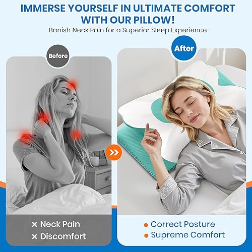 Miniatura 3 de Almohada cervical para dormir, almohada de espuma viscoelástica para dormir lateral, almohadas ergonómicas para aliviar el dolor de cuello,