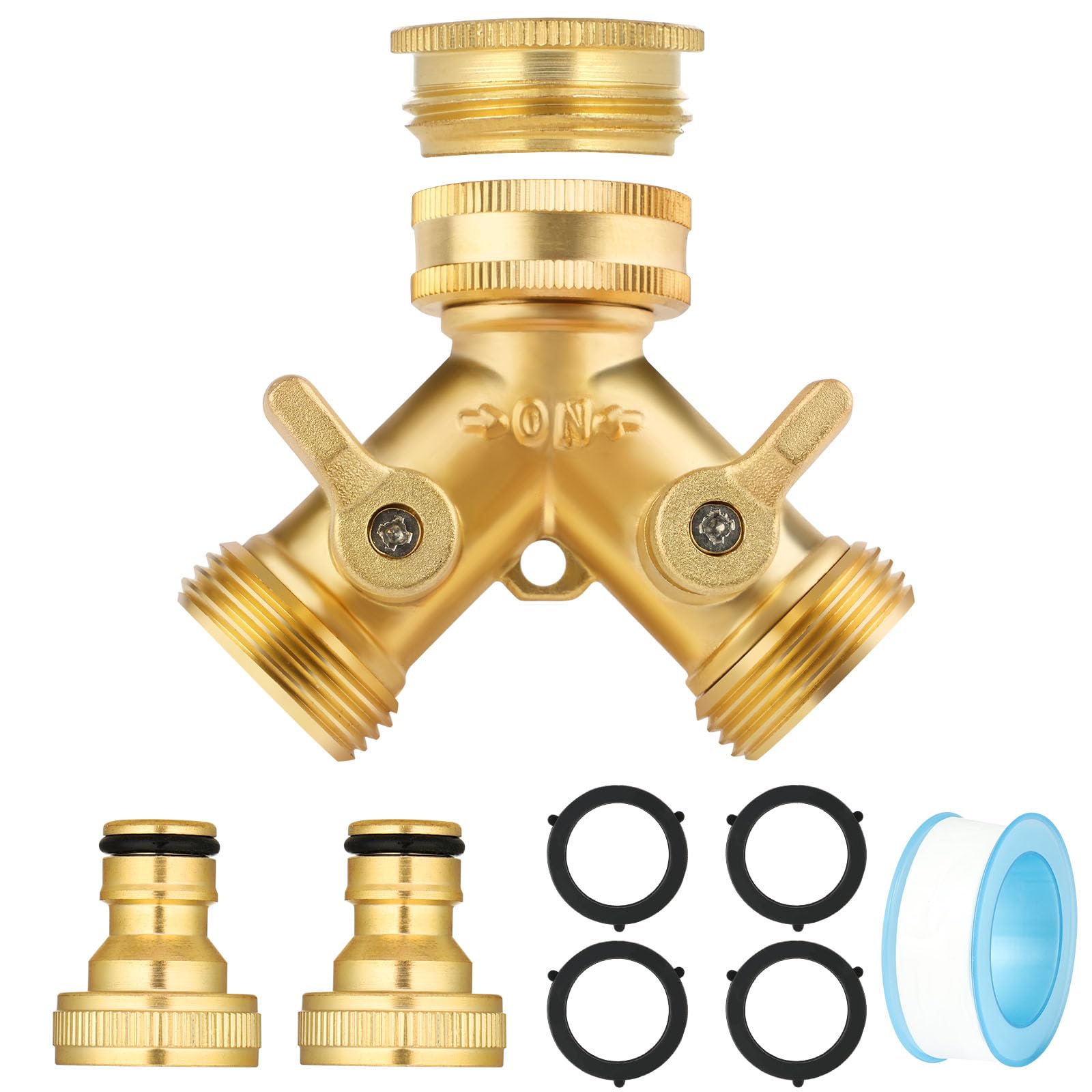 Flintronic 2 Way Brass Hose Splitter, 3/4" Tap Garden Hose Connector