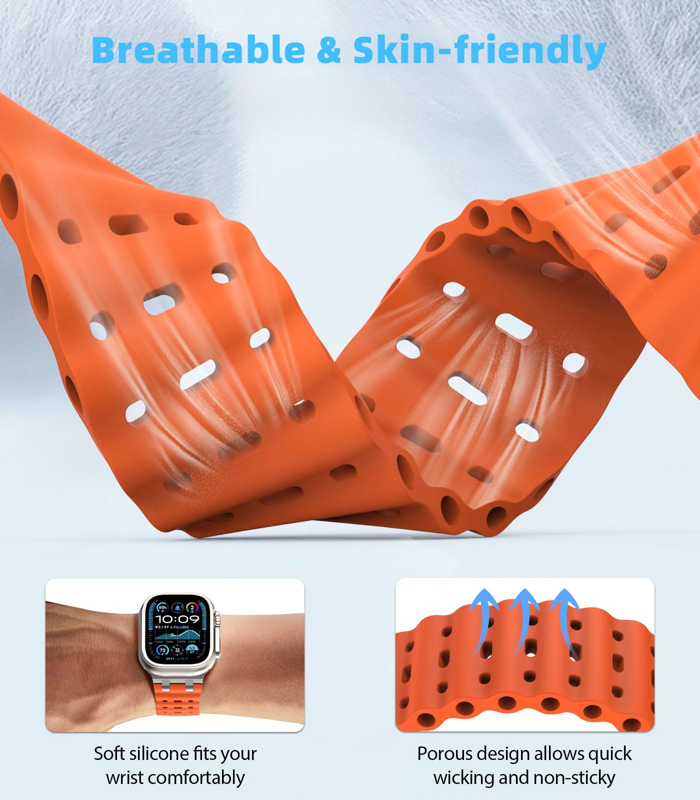 MoKo Cinturino Ocean Compatibile con Apple Watch Ultra 3/2/1 49 mm, S11/S10 46 mm, 9/8/7 45 mm, SE3/SE2/SE/6/5/4 44 mm, 3/2/1 42 mm, Cinturino Sportivo in Silicone Traspirante