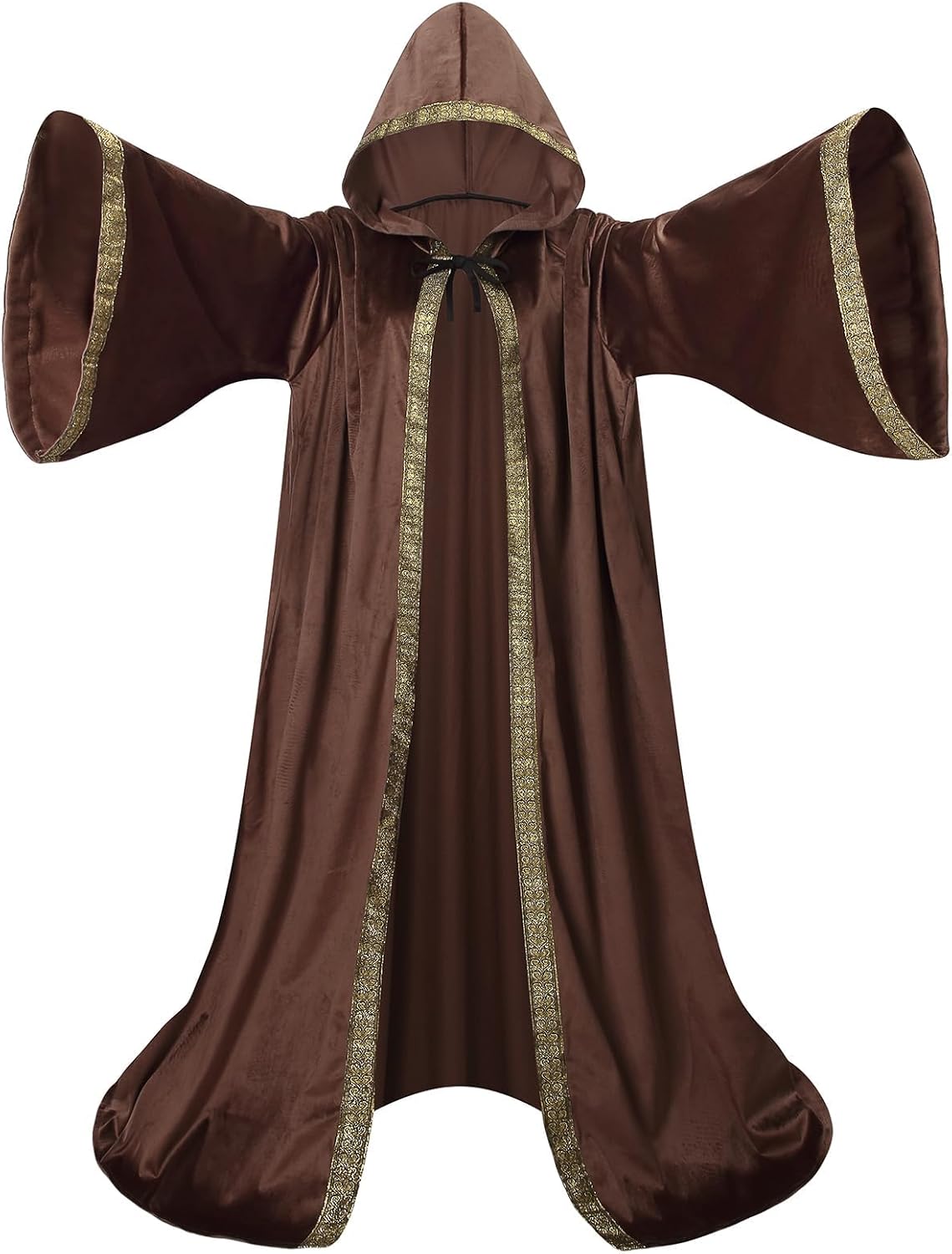Velvet Wizard Robe Cloak with Hood Men Women, Sorcerer Renaissance Costume Medieval Cape Long Sleeve Halloween