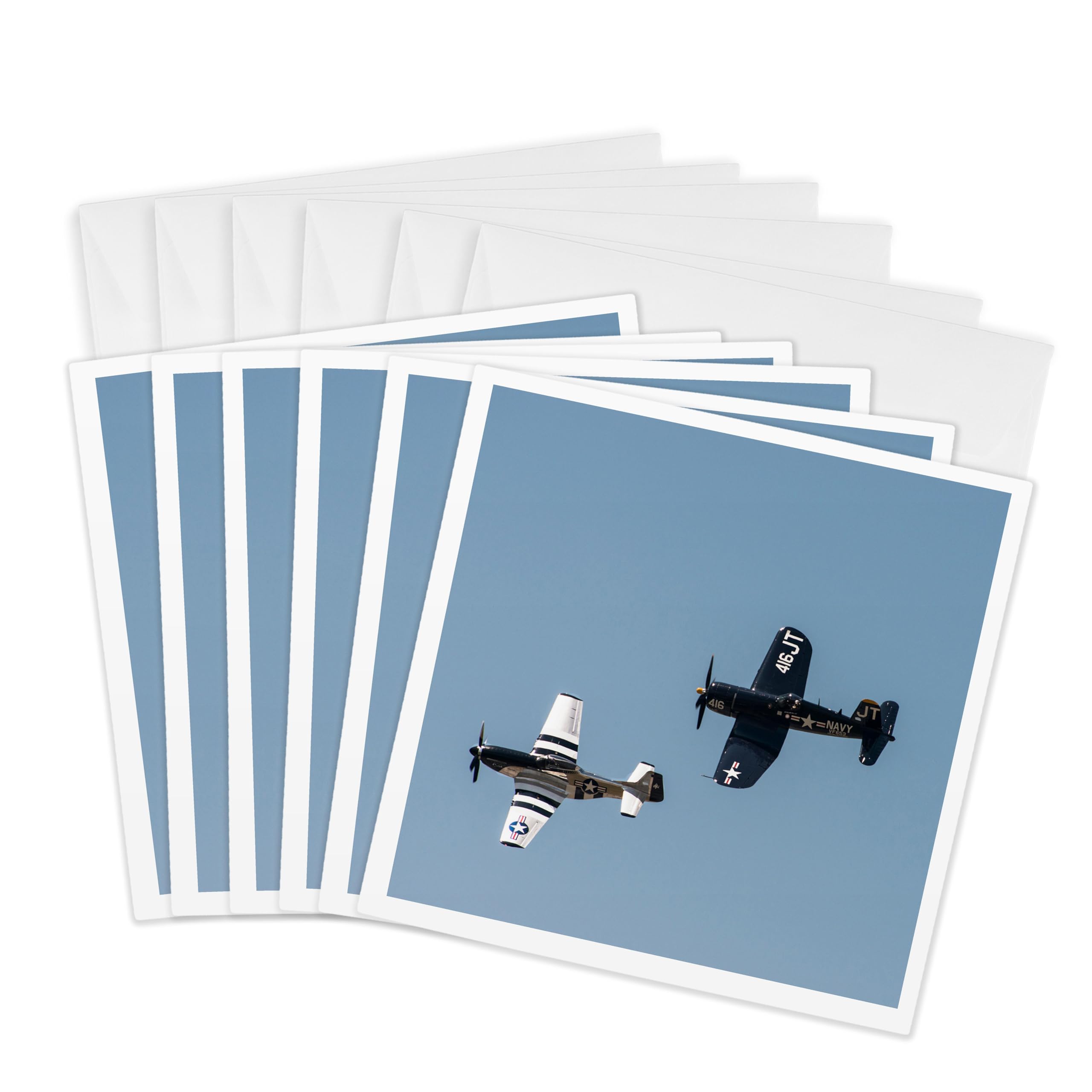 3dRose gc_230535_1 6 x 6-Inch "Two Corsair Planes Flying" Greeting Card (Pack of 6)