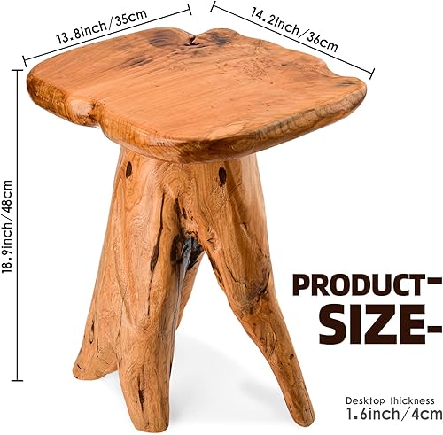 Miniatura 2 de Mesa auxiliar de seta, taburete de madera de borde vivo de 18.9 pulgadas de altura, soporte natural de planta de forma libre para jardín, patio,