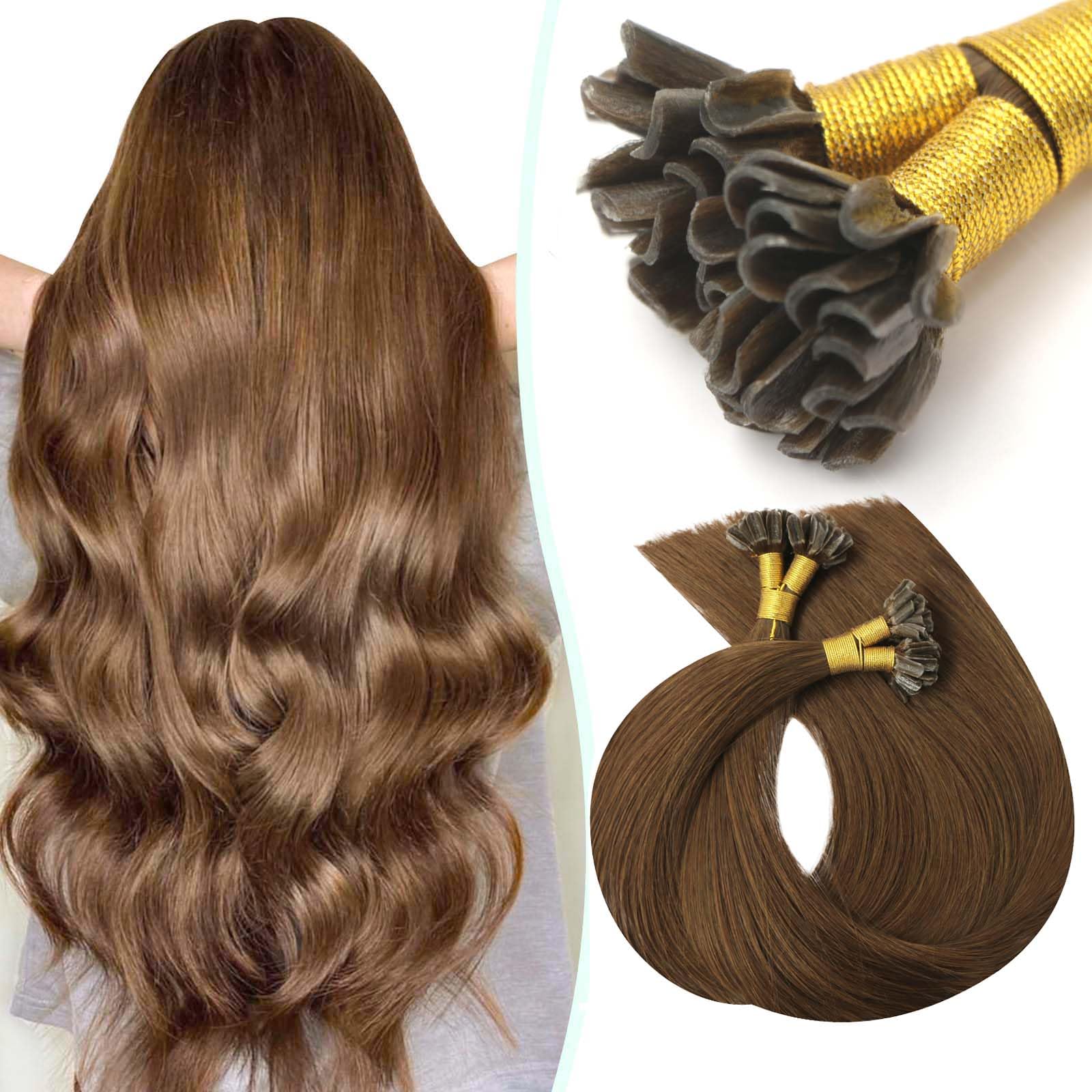 VINBAO Extension Capelli Cheratina 45cm 50Ciocche 50g U Tip Hair Extensions Castano Cioccolato Extension Capelli Veri Cheratina Remy Invisible Keratin Capelli Umani Lisci Estensionis (#UTip4, 18'')