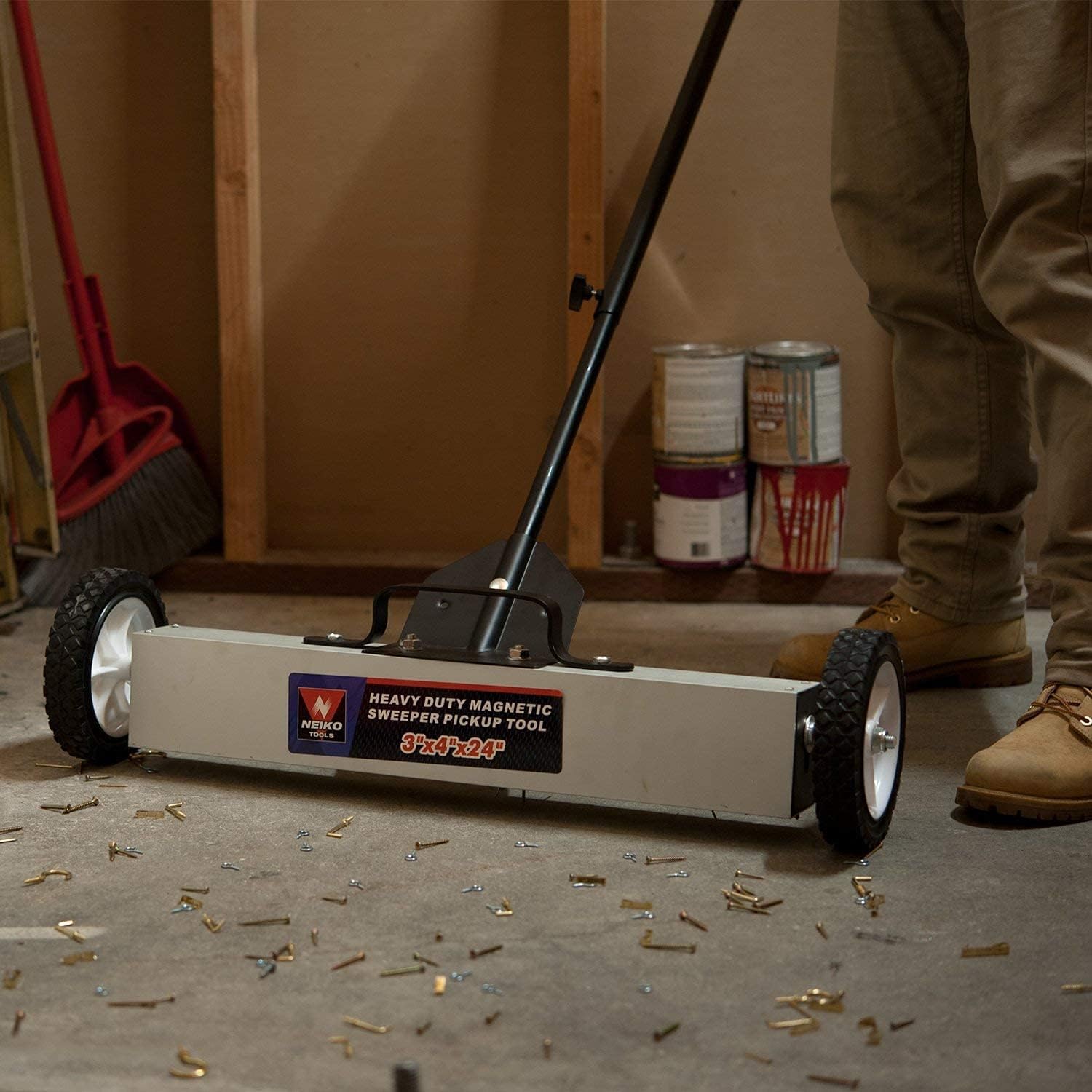 NEIKO 53420A 36” Magnetic Pick-Up Sweeper with Wheels | 30 Lbs Capacity | Adjustable Handle & Floor Magnet Clearance - - 