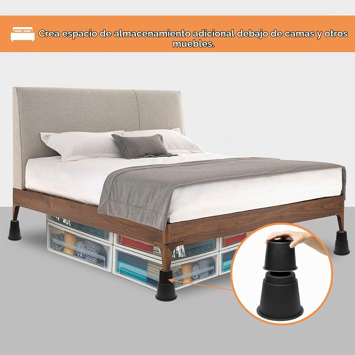 Muebles Elevadores de Cama 8 PCS Elevadores Ajustables para Camas, Mesas sillas o Mobiliario 7.5, 13, 20.5CM-Negro
