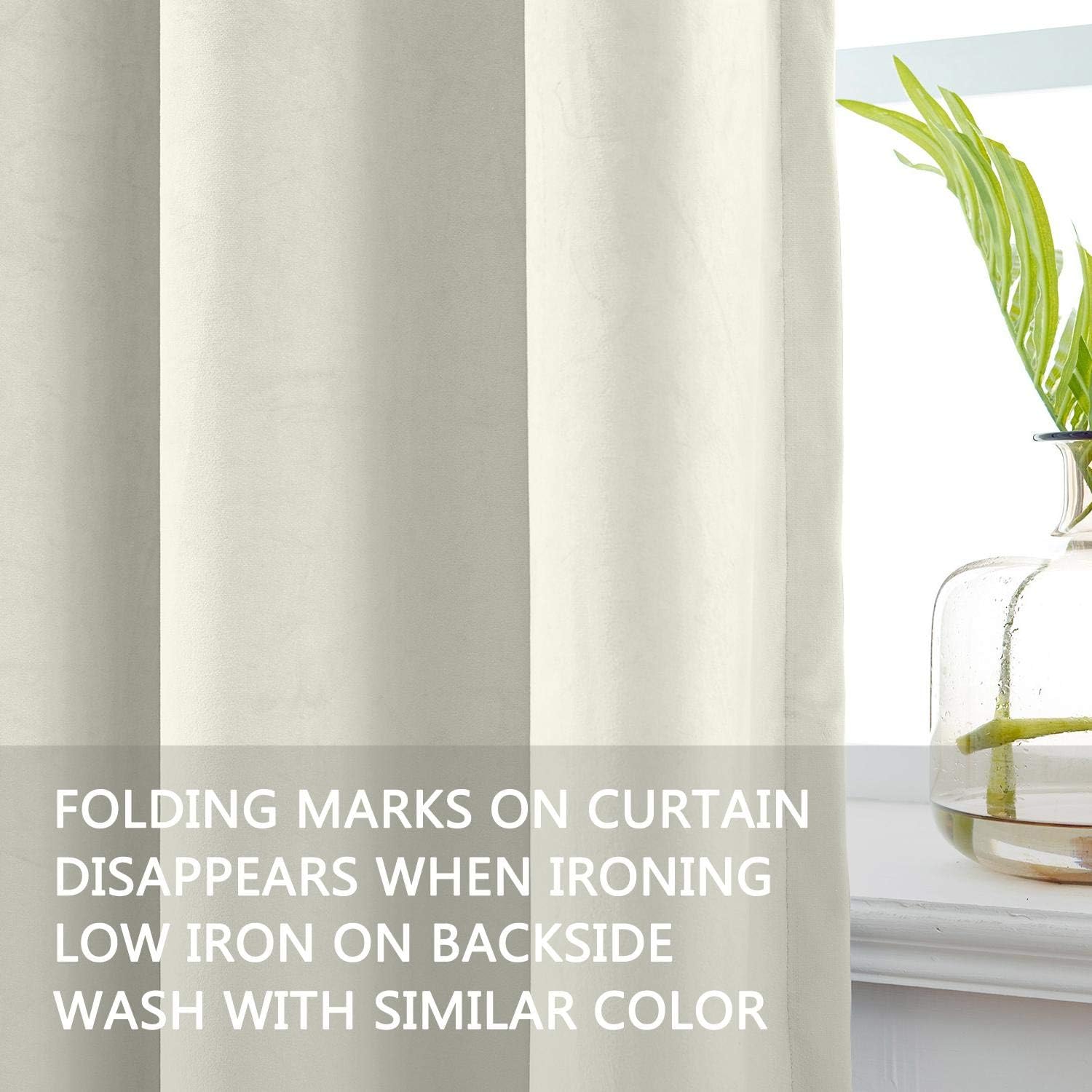cololeaf Back Tab and Rod Pocket Curtains Blackout Shades Room Darkening Blinds Thermal Insulated Velvet Curtains with Blackout Lining for French Door, Beige 100W x 84L Inch(1 Panel)