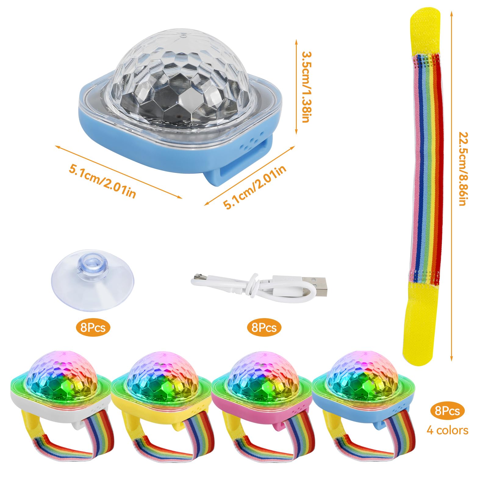 Pulsera con Bola de Discoteca, 8 luces LED de escenario, 5 modos dinámicos, control de voz, lámpara de ambiente estrellada, recargable por USB con ventosa para fiestas, decoración de coche, DJ