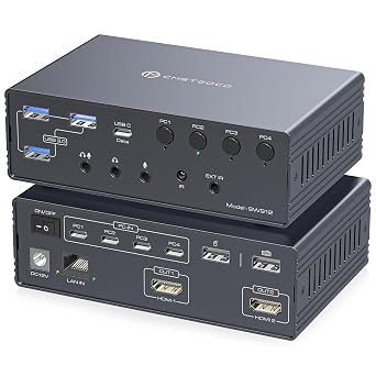 VEDINDUST USB C KVM Switch Docking Station 2 Monitors 4 Computers 4K120Hz Mac Thunderbolt Docking Station Dual Monitor Dock Support Extended/Mirrored for Mac and Windows