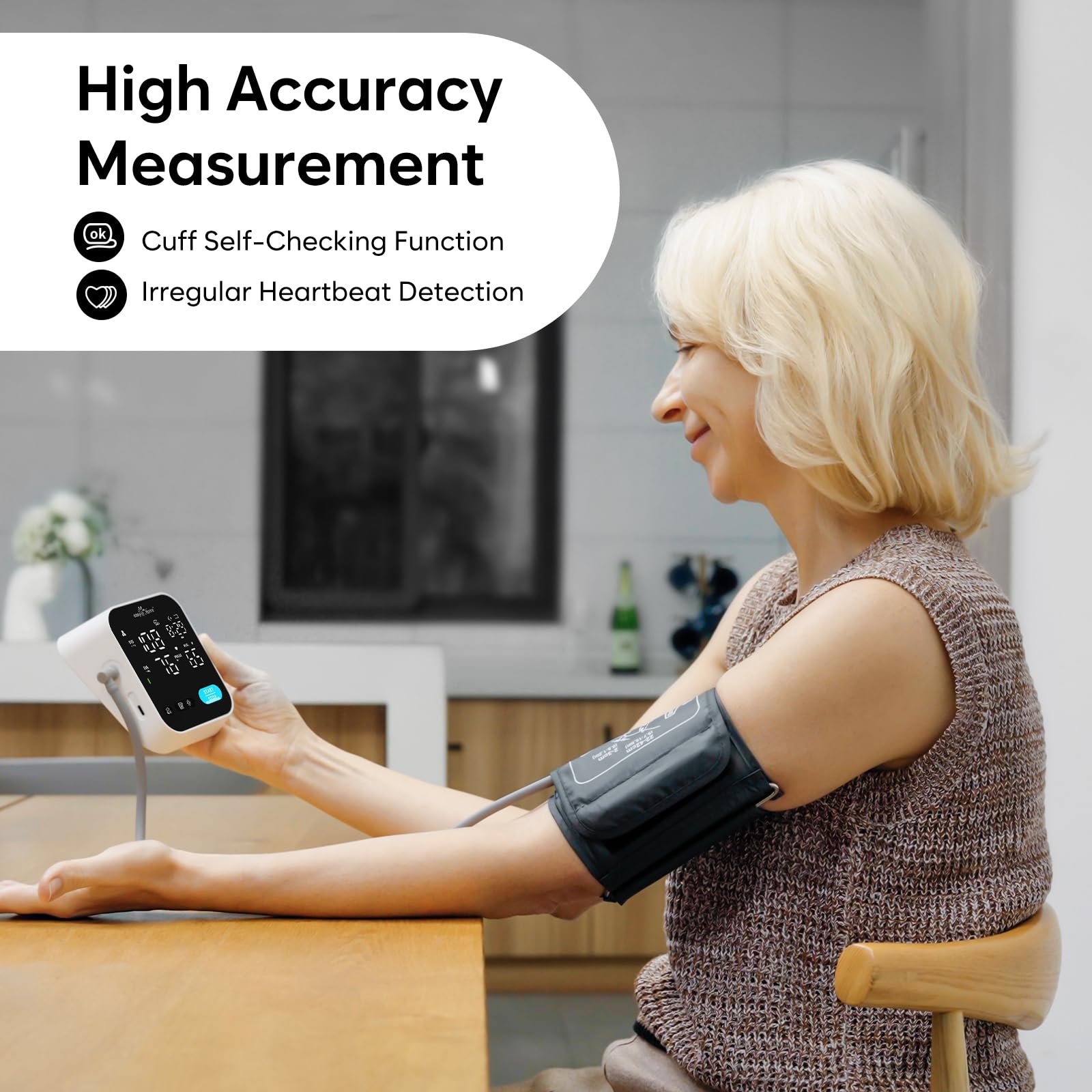 Blood Pressure Monitor for Home Use – Easy@Home Smart BP Machine with Free MyHeartPal App, Automatic Blood Pressure XL Cuff, LED Screen & Voice Function, Supports Apple & Android Devices | EBP-703T