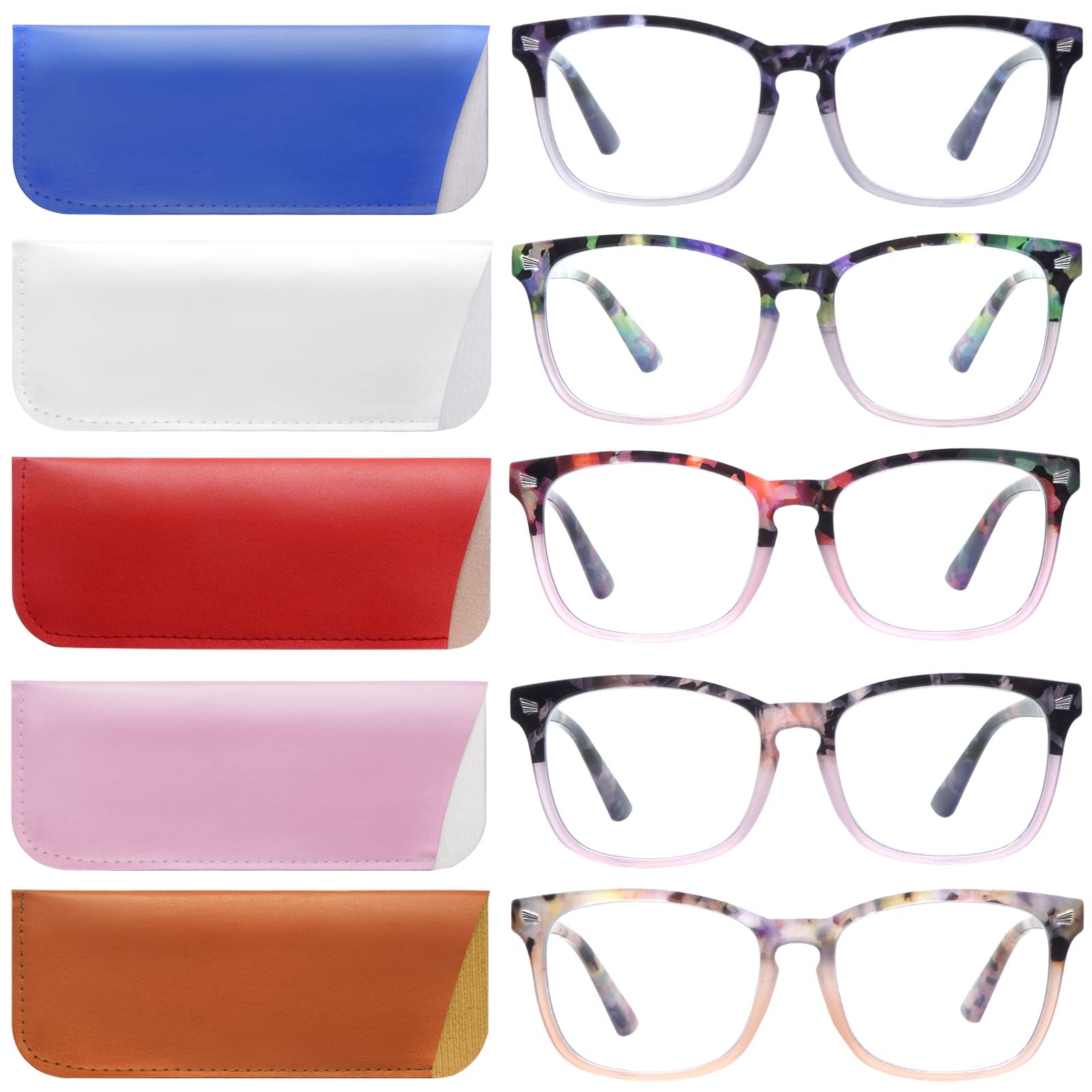 VIDEBLA 5 Pack Blue Light Blocking Reading Glasses,Spring Hinge Readers for Women Men,Anti UV Ray Filter Nerd Eyeglasses