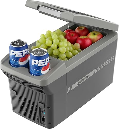 Upstreman Enfriador eléctrico portátil de 12 cuartos de galón, enfriador termoeléctrico y calentador con correa para el hombro, adaptador de coche