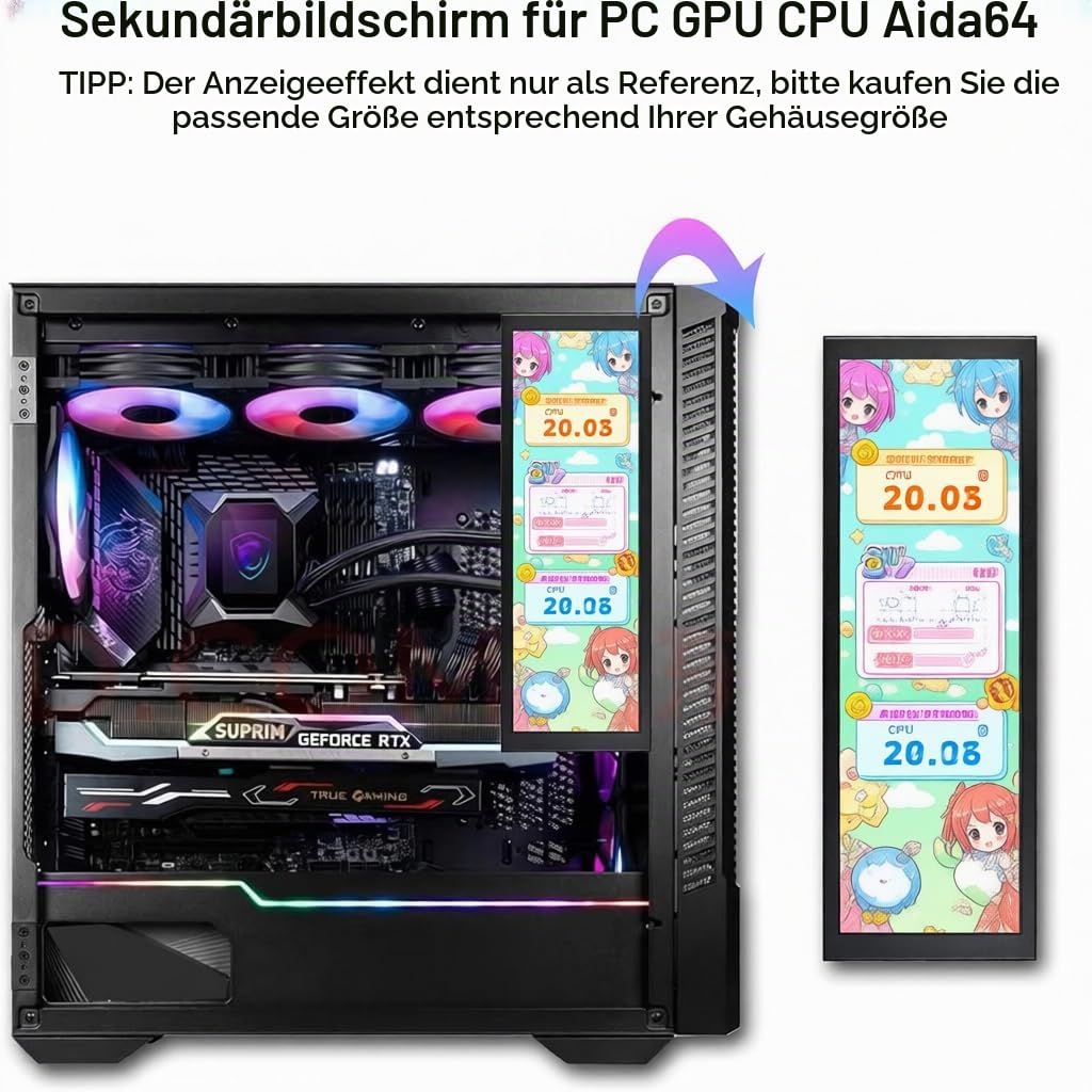7,84-Zoll-Mini-Monitor HD IPS 1280x400 Zweitbildschirm mit gestrecktem Balken-LCD-Display für Laptops Geschwindigkeit, Temperatur, für Windows 10/11 Only, Kompatibel mit AIDA64 (Drittanbieter)