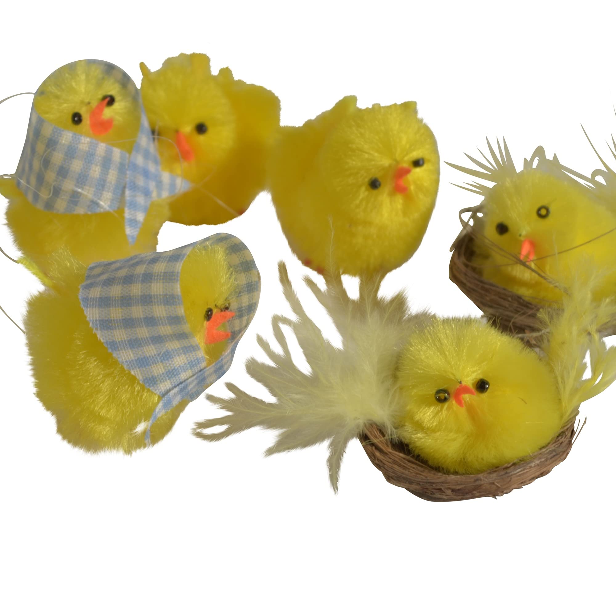 CHICCIE Juego de 6 pollitos en el nido de Pascua, color amarillo, tamaño pequeño