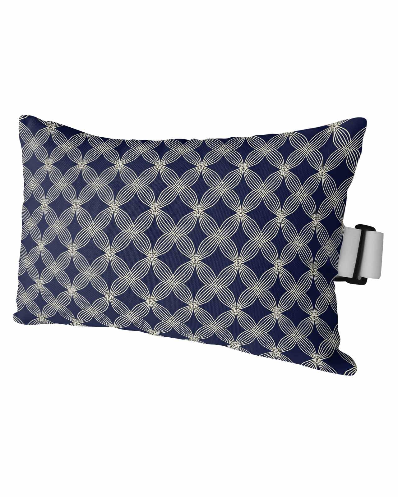 Outdoor Pillows Covers with Inserts Modern Abstract Geometric Blue Vintage Geometric Patterned Waterproof Pillow with Adjustable Strap Throw Pillows for Patio Furniture Lounge Chair, 12x20 Inch, 1PCS