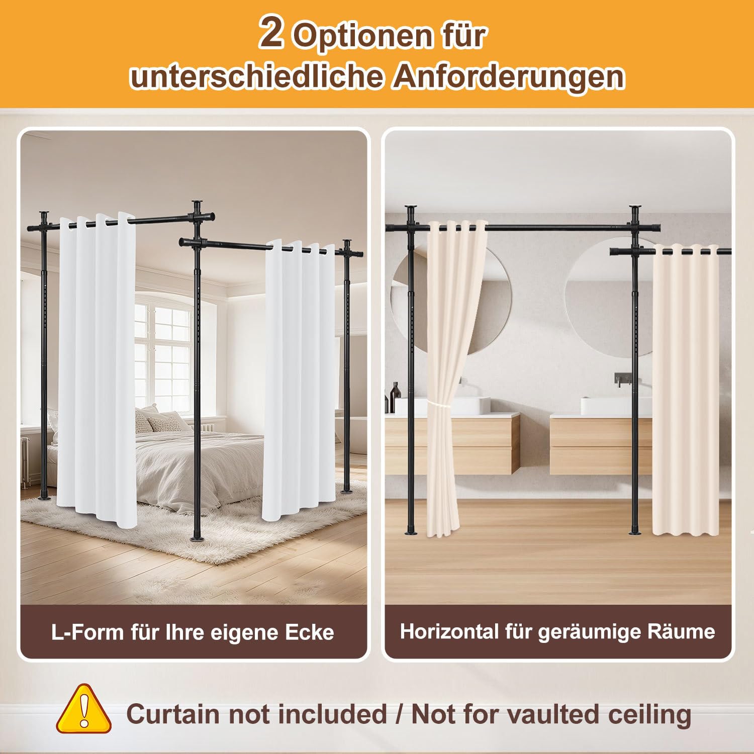 Paravent de séparation de pièce Jaxguom, tringle à rideaux, réglable de manière flexible sans perçage, L 70-177cm x H 122-305cm, paravent autoportant sans rideau, protection des regards pour salon