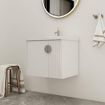 24" Bathroom Vanity with Sink, 24 Inch Floating Bathroom Vanity, Modern Bathroom Vanity, White Wall Mounted Cabinet Set
