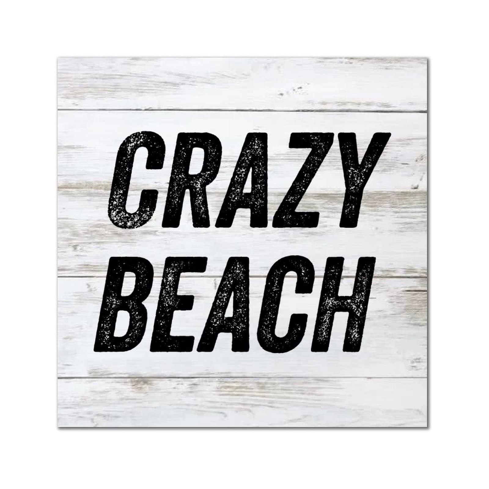 Plaque murale en bois Crazy Beach, décoration vintage carrée de 30,5 x 30,5 cm