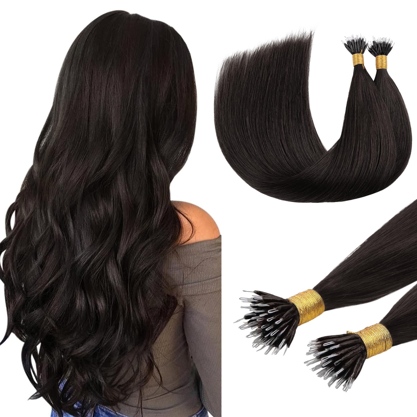 DOORES Nano Ring Hair Extensions, Dark Brown 20 Inch 50g 50s, Cold Fusion Nano Hair Extensions Real Human Hair Invisible