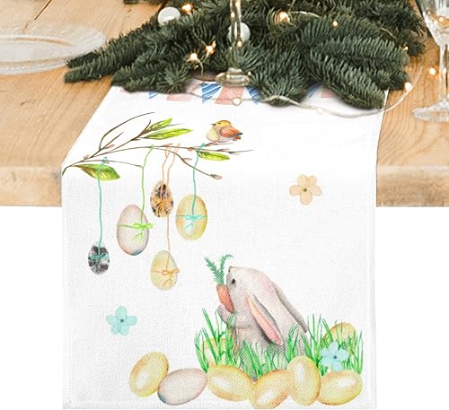 Camino de mesa de Pascua de 72 pulgadas lindos huevos de conejo camino de Pascua de primavera vacaciones cocina decoración de mesa de comedor para