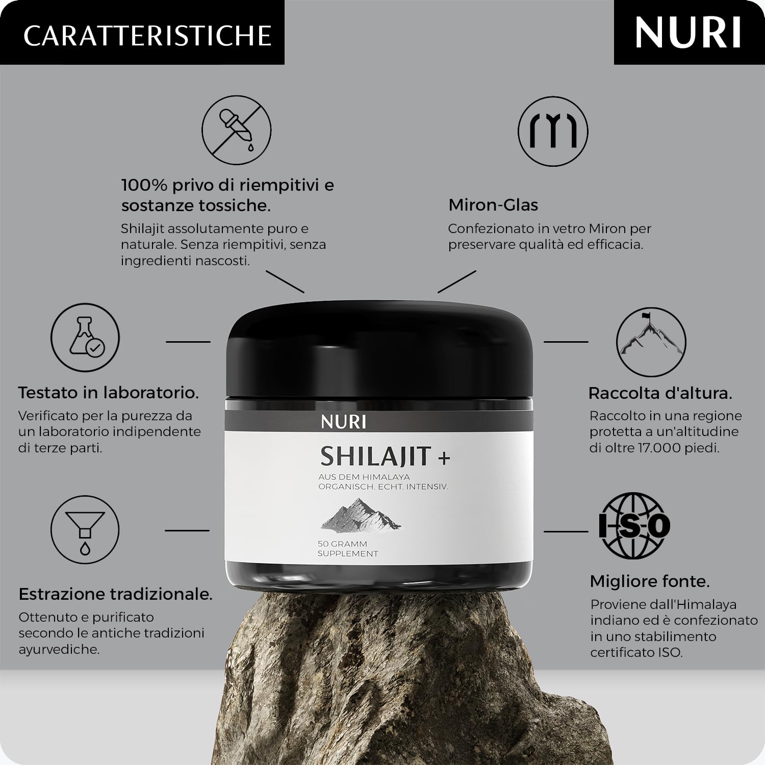 NUOVO su Amazon.it | NURI - Puro Resina di Shilajit dell'Himalaya Biologico Integratore Alimentare | 50 Grammi | Autentico e Naturale | Contiene Acido Fulvico e Oligoelementi