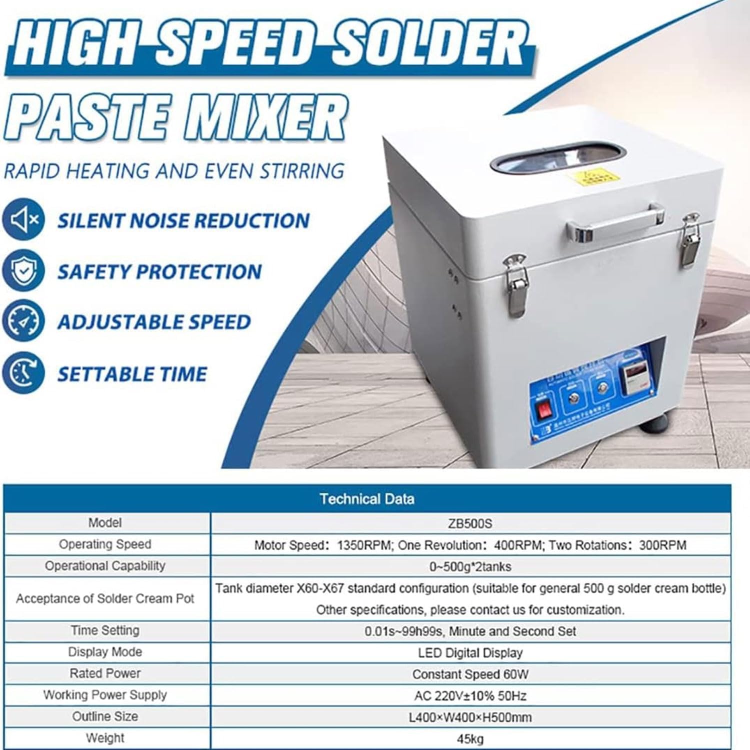 Mezclador automático de pasta de soldadura, 2 mezcladores de lodos de estaño, pantalla digital LED, velocidad de 1350 rpm, tiempo ajustable de 0,01 s a 99 h99s, ideal para agitar, mezclar y desairear