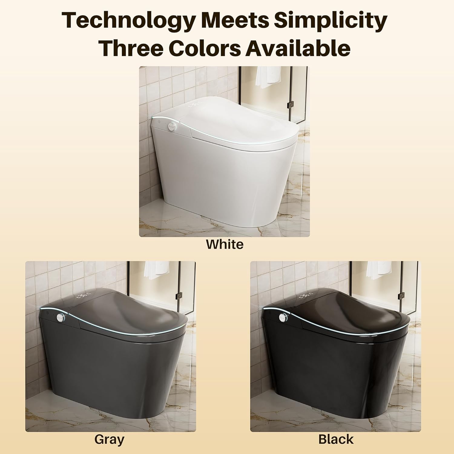 WinZo Smart toilet with bidet built in, Heated Seat,Female Cleaning, Warm Water  Dry Function, Modern Tankless Toilets, ADA Comfort Height Toilet, LED Display, Foot Sensor, 1.28GPF, 1000g MAP Flush