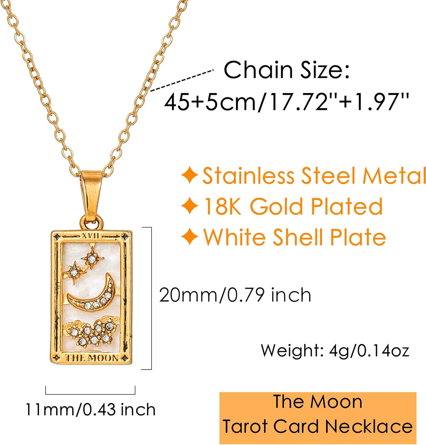 Tarot Card Necklace for Women, 18K Gold Plated Stainless Steel Vintage Lucky Charm Square Zodiac Pendant Talisman Amulet Necklaces Mystic Jewelry Spiritual Gift - Image 4
