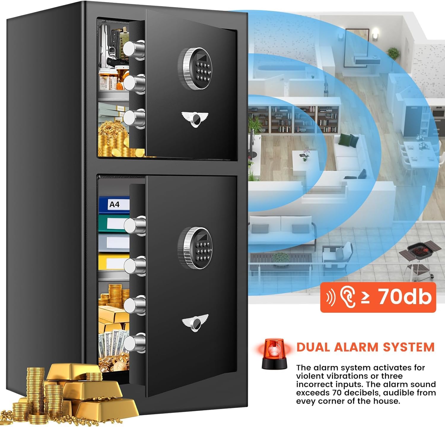 【2025 New】35.4" Tall Extra Large Fireproof Safe for Home, Double Door Home Safe Box with [Hidden Compartment], Large Safes with Digital Keypad & Dual Alarm for Home Office Business