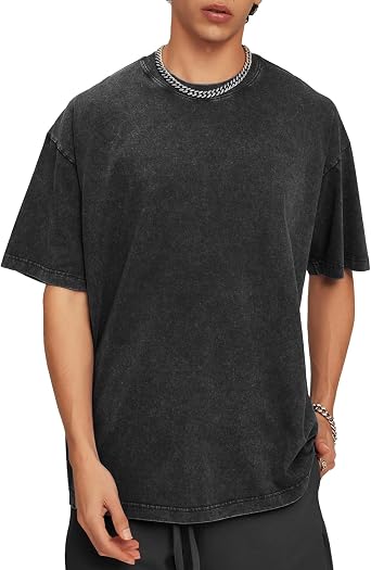 Flygo Mens Oversized T-Shirts Vintage Cotton Acid Wash Baggy Tees