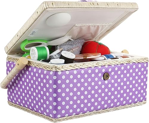 Vista 53 de Sewing Basket Organizer with Complete Sewing Supplies, Wooden Sewing Storage Organizer with Removable Tray Sewing Essentials and Tomato Pincushion