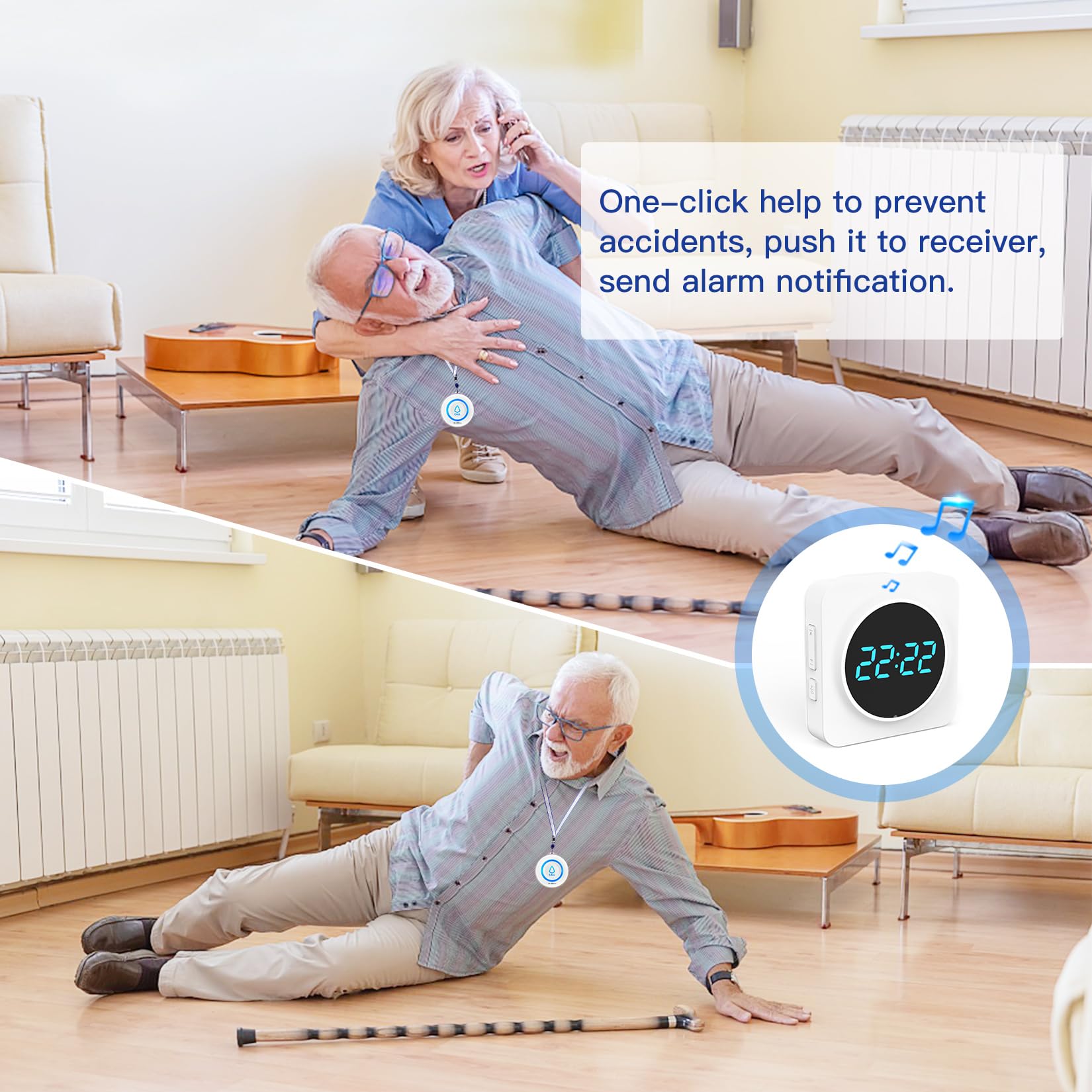 Wireless Personal Emergency Alarm for Elderly 500ft Long Range Fall Alert System With 1 Number Display Receiver and 1 Emergency Panic Button - Image 2