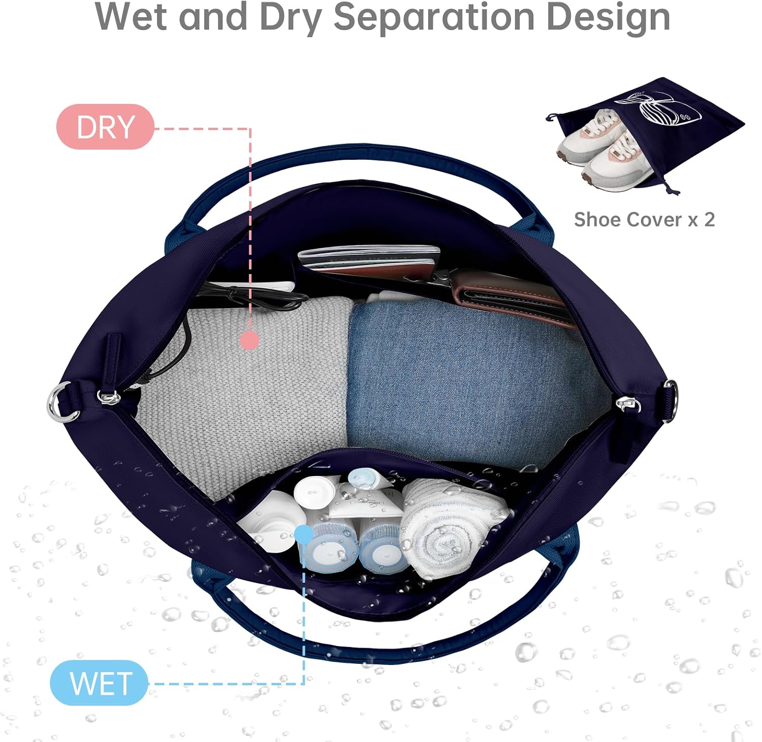 ETRONIK Weekender Bags for Women, Canvas Travel Bag 2 Pcs Set with USB Charging Port, Duffle Bag with Shoe Compartment, Carry on Overnight Bag for Women Travel, Dark Blue