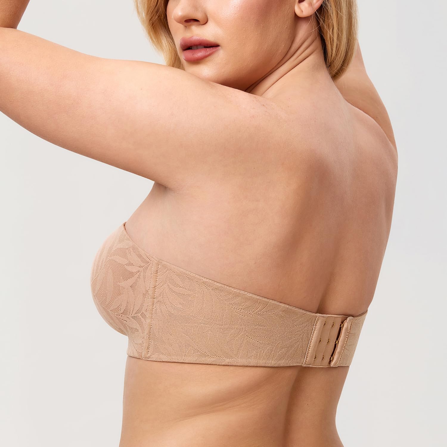 AISILIN Women's Strapless Bra for Big Bust Minimizer Unlined Underwire Plus Size Lace Bandeau - Image 2